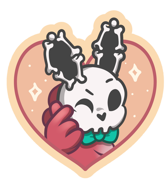 Dead Bunny é um coelho rosa que usa uma máscara de crânio, gravata-borboleta verde e se apoia em uma bengala verde. Ele está com uma das patas erguidas e fazendo um coração com os dedos.